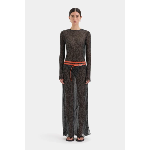 SIR the Label Lisander Long Sleeve Dress in Polka Dot Nero | Maxi Dresses | Coveti
