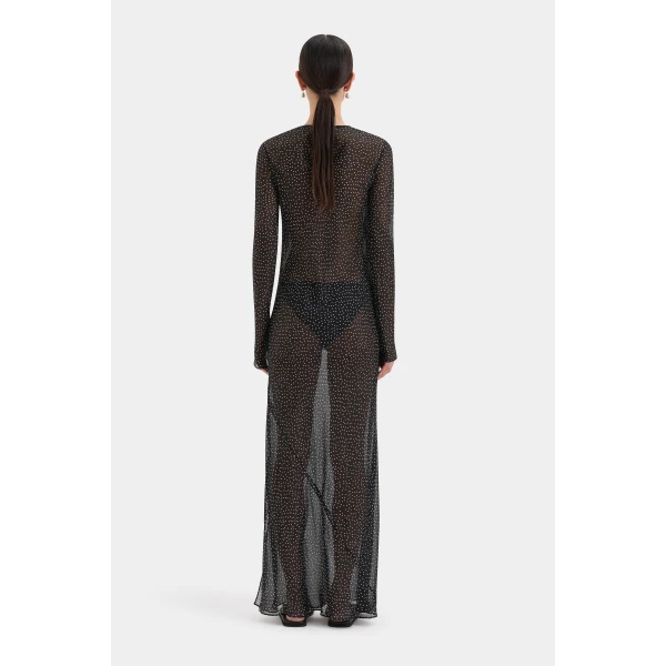 SIR the Label Lisander Long Sleeve Dress in Polka Dot Nero | Maxi Dresses | Coveti