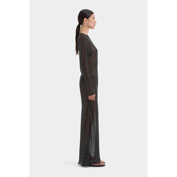 SIR the Label Lisander Long Sleeve Dress in Polka Dot Nero | Maxi Dresses | Coveti