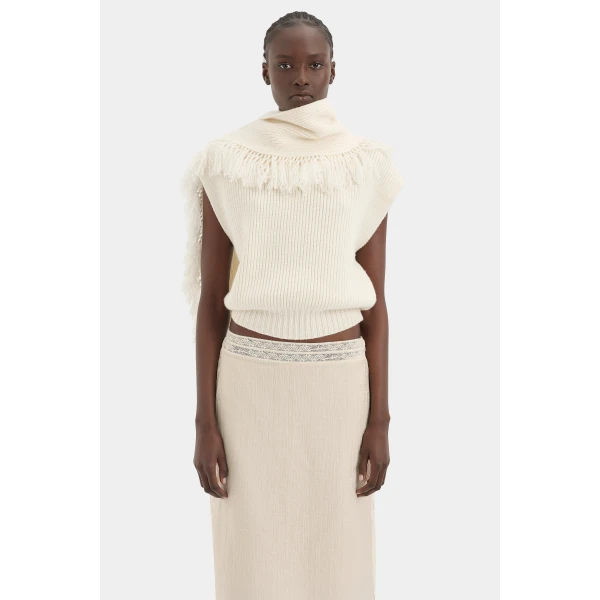 SIR the Label Livae Knitted Scarf Top in Ivory | Knitwear | Coveti