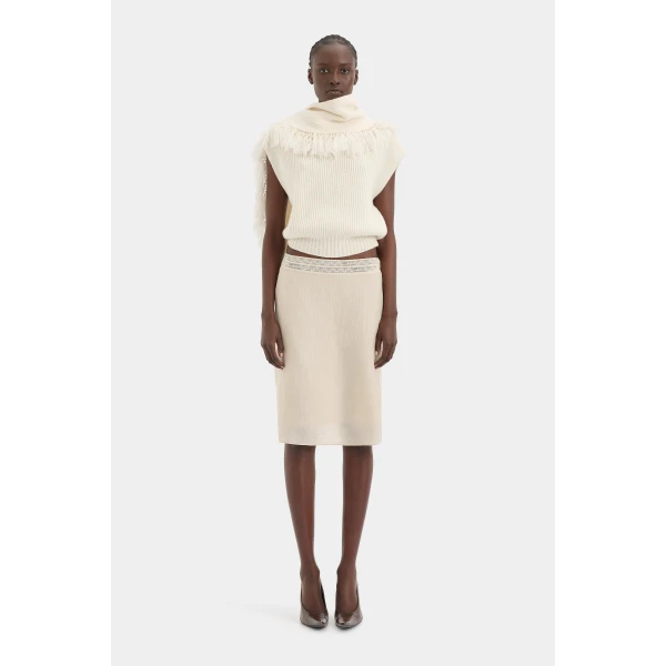 SIR the Label Livae Knitted Scarf Top in Ivory | Knitwear | Coveti