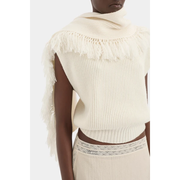 SIR the Label Livae Knitted Scarf Top in Ivory | Knitwear | Coveti