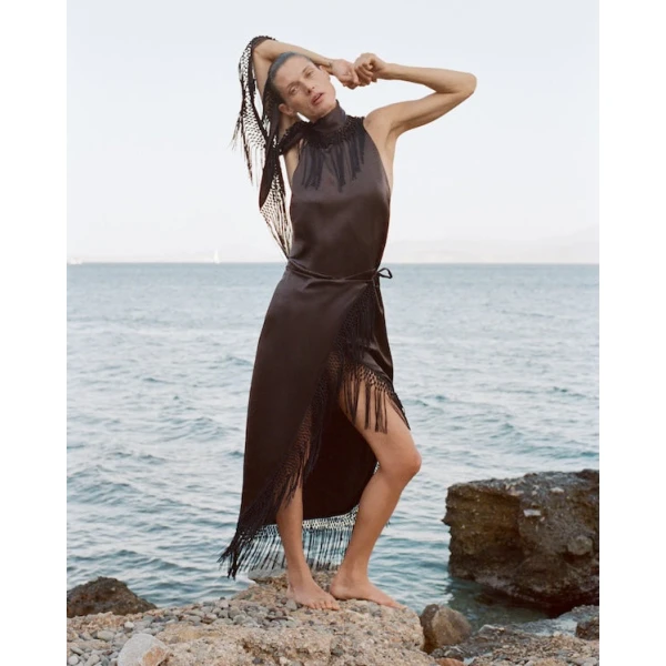 SIR the Label Lula Fringe Dress in Bitter Chocolate | Maxi Dresses | Coveti