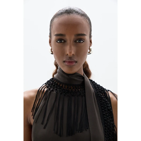 SIR the Label Lula Fringe Dress in Bitter Chocolate | Maxi Dresses | Coveti