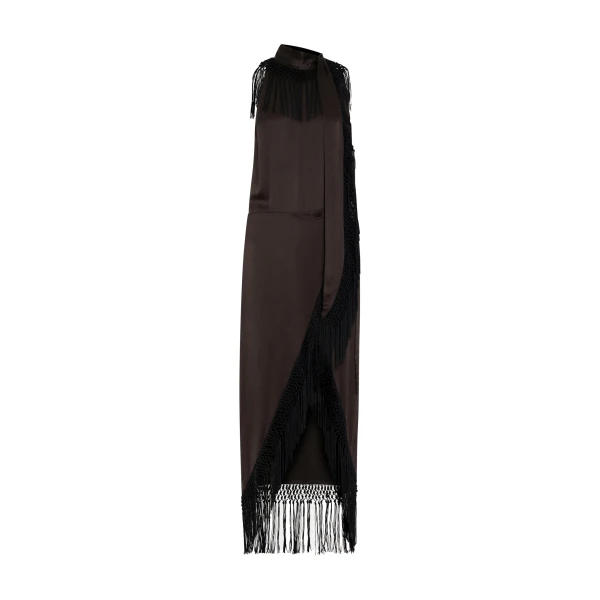 SIR the Label Lula Fringe Dress in Bitter Chocolate | Maxi Dresses | Coveti