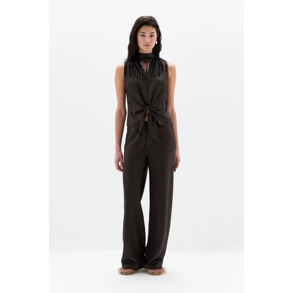 SIR the Label Lula Fringe Tie Top in Bitter Chocolate | Tops | Coveti