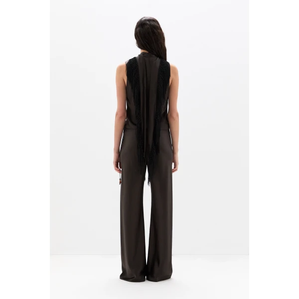 SIR the Label Lula Fringe Tie Top in Bitter Chocolate | Tops | Coveti