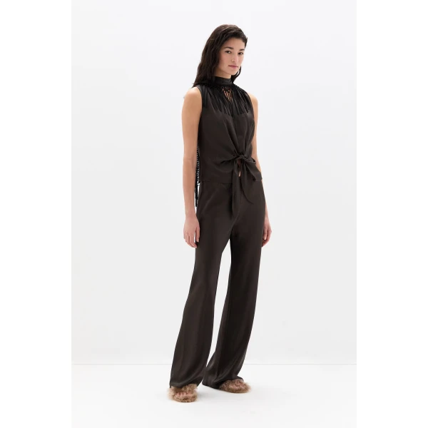 SIR the Label Lula Fringe Tie Top in Bitter Chocolate | Tops | Coveti