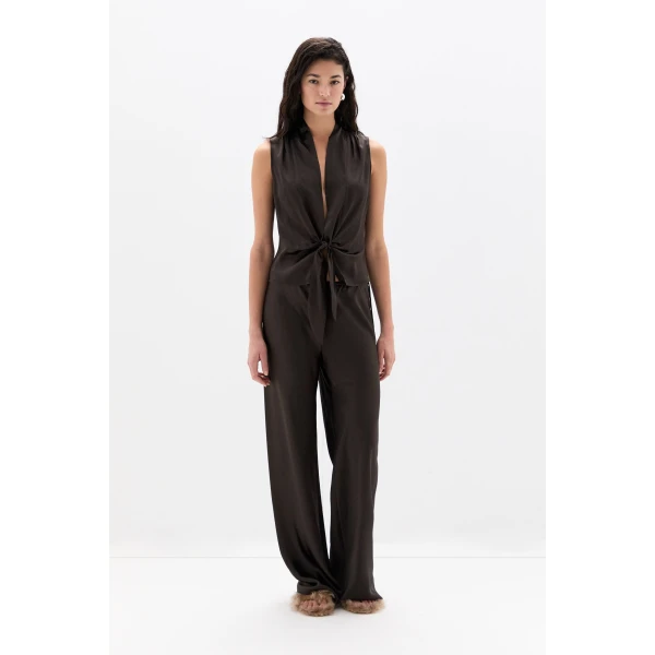 SIR the Label Lula Fringe Tie Top in Bitter Chocolate | Tops | Coveti