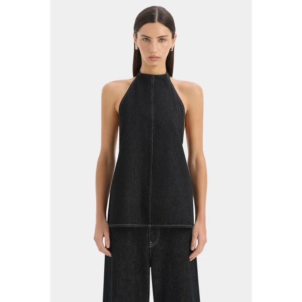 SIR the Label Malou Halter Top in Dark Grey | Sleeveless | Coveti