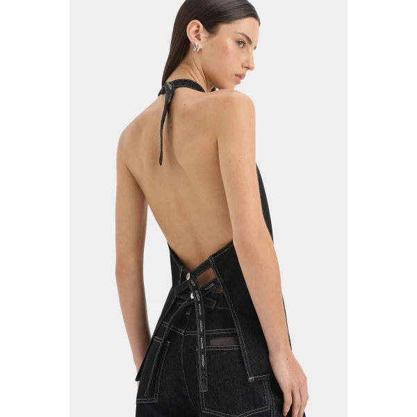 SIR the Label Malou Halter Top in Dark Grey | Sleeveless | Coveti