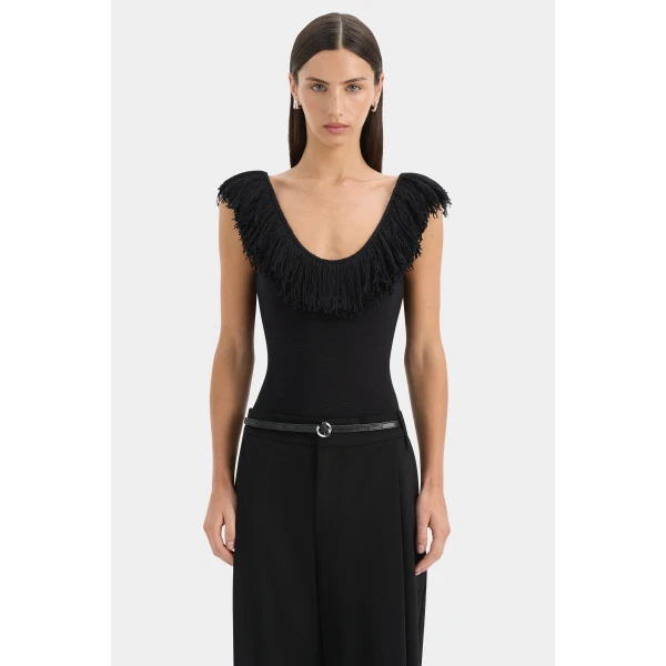 SIR the Label Marcelline Fringe Bodysuit in Black | Bodysuit | Coveti