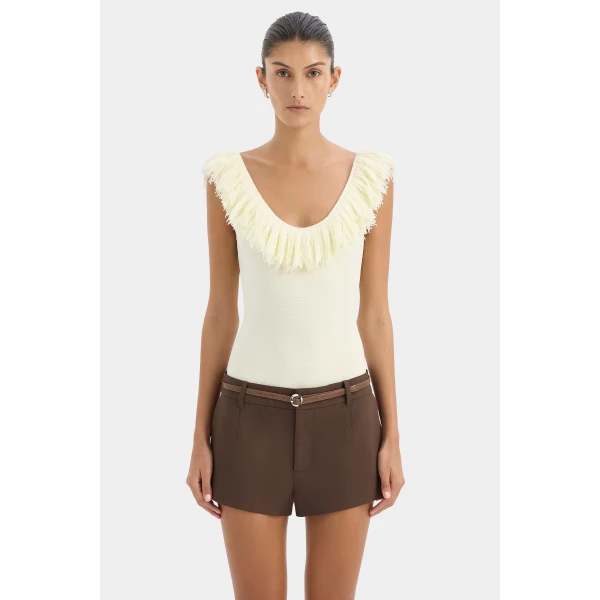 SIR the Label Marcelline Fringe Bodysuit in Ivory | Bodysuit | Coveti