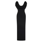 SIR the Label Marcelline Fringe Scoop Back Gown in Black | Evening Gowns | Coveti