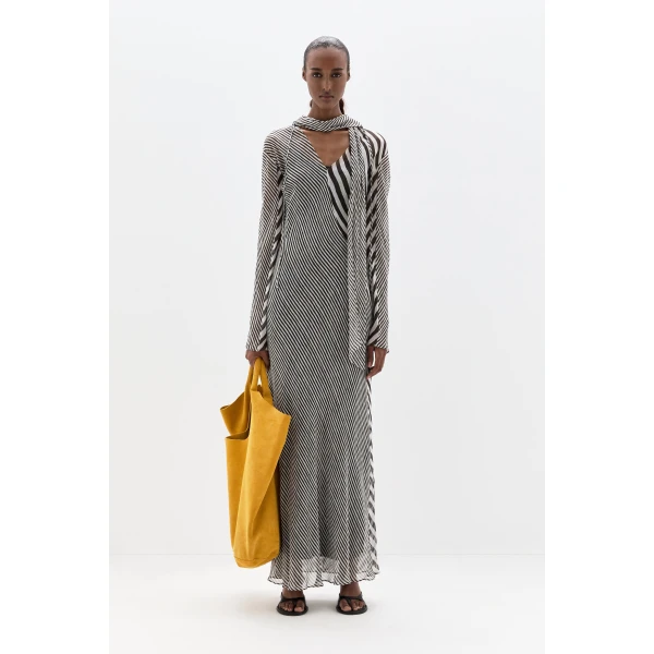 SIR the Label Marlowe Hooded Gown in Monochrome Stripe | Evening Gowns | Coveti