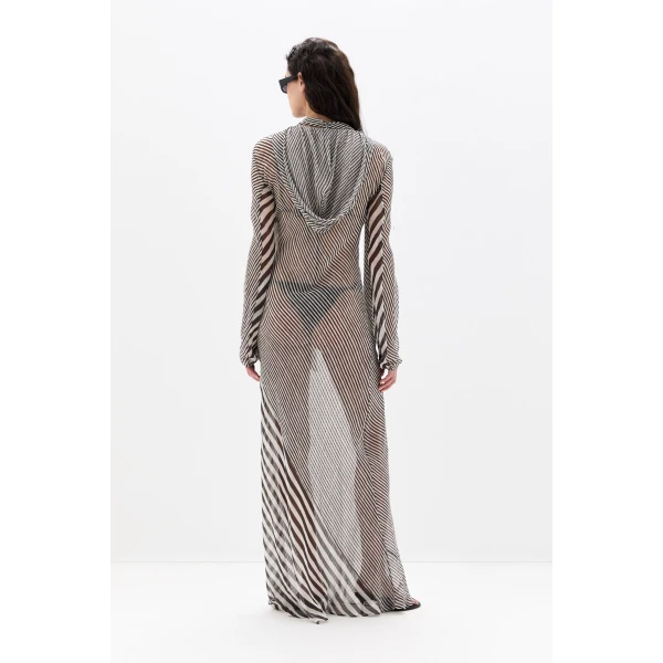 SIR the Label Marlowe Hooded Gown in Monochrome Stripe | Evening Gowns | Coveti