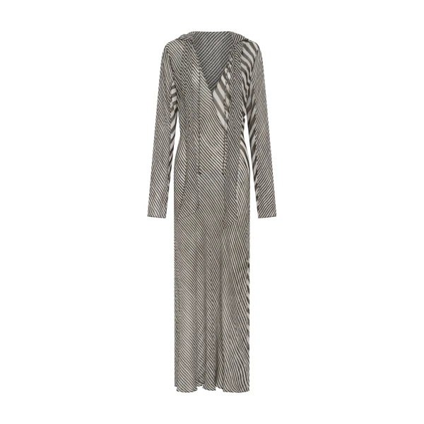 Marlowe Hooded Gown in Monochrome Stripe