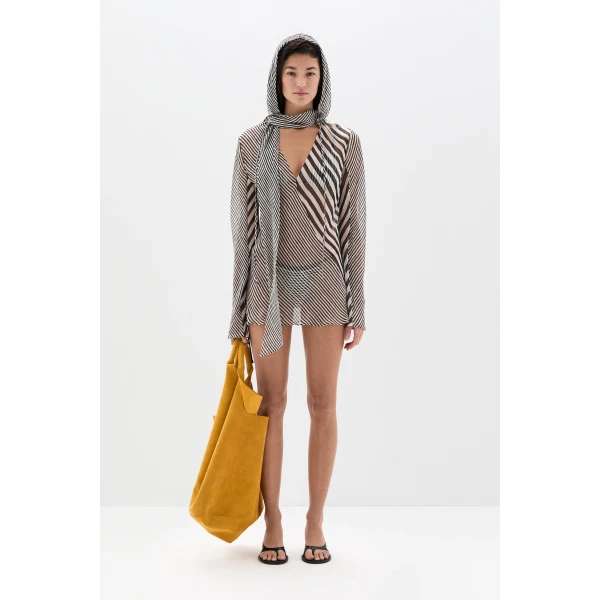 SIR the Label Marlowe Hooded Tunic in Monochrome Stripe | Mini Dresses | Coveti