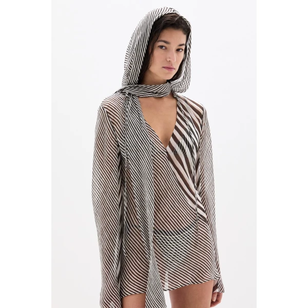 SIR the Label Marlowe Hooded Tunic in Monochrome Stripe | Mini Dresses | Coveti