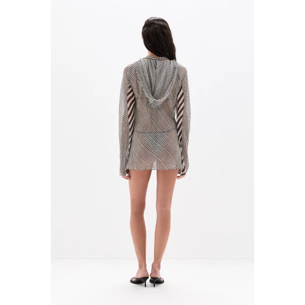 SIR the Label Marlowe Hooded Tunic in Monochrome Stripe | Mini Dresses | Coveti