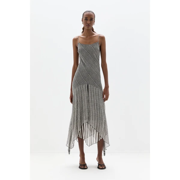 SIR the Label Marlowe Layered Midi Dress in Monochrome Stripe | Midi Dresses | Coveti