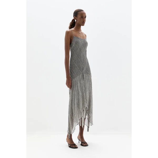SIR the Label Marlowe Layered Midi Dress in Monochrome Stripe | Midi Dresses | Coveti