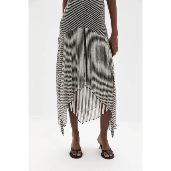 SIR the Label Marlowe Layered Midi Dress in Monochrome Stripe | Midi Dresses | Coveti