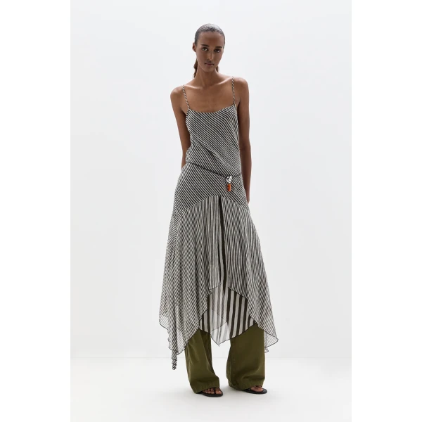 SIR the Label Marlowe Layered Midi Dress in Monochrome Stripe | Midi Dresses | Coveti