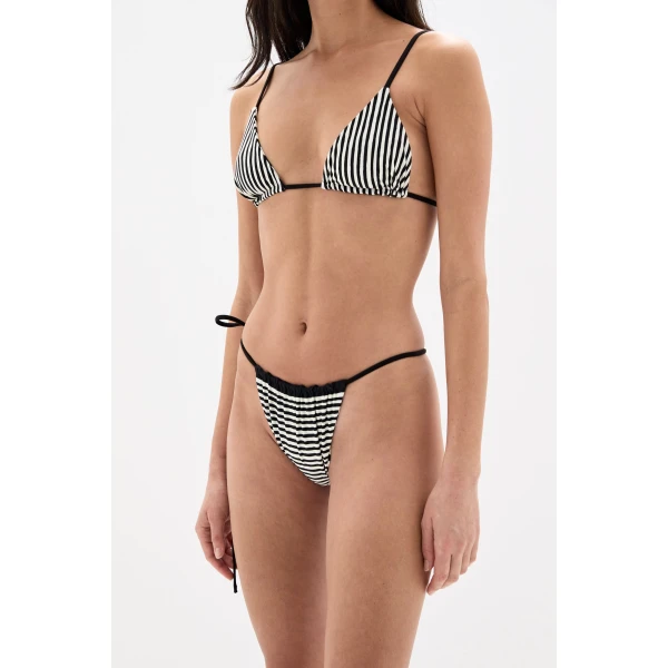 SIR the Label Marlowe Reversible String Triangle Top in Monochrome Stripe | Bikini | Coveti