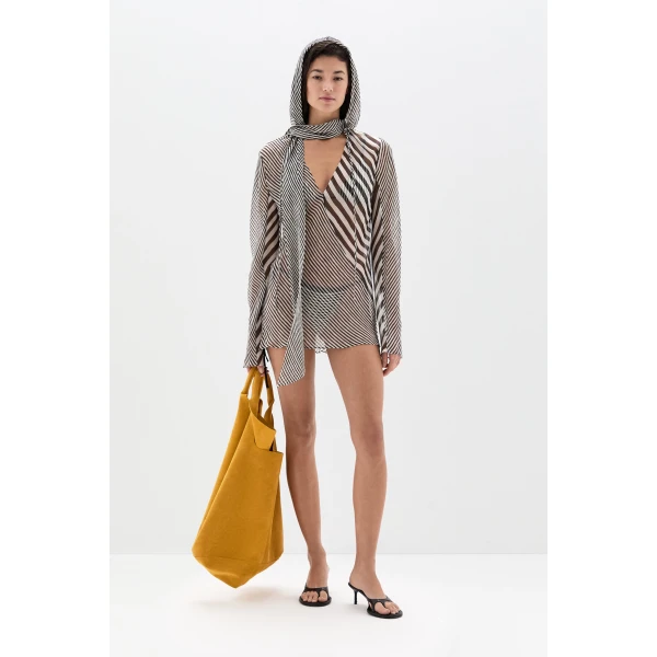 SIR the Label Marlowe Reversible String Triangle Top in Monochrome Stripe | Bikini | Coveti