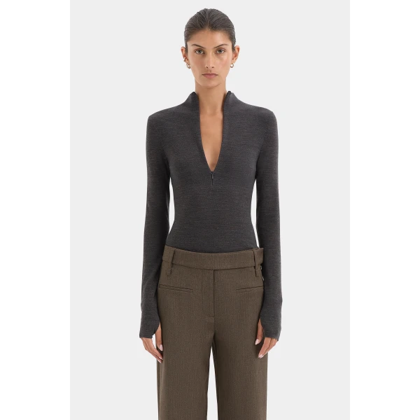 SIR the Label Mikkel Zip Long Sleeve Top in Marle | Long Sleeve | Coveti