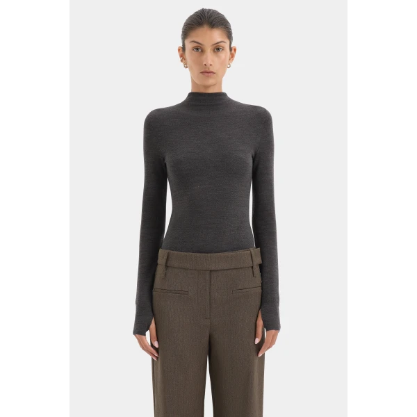 SIR the Label Mikkel Zip Long Sleeve Top in Marle | Long Sleeve | Coveti