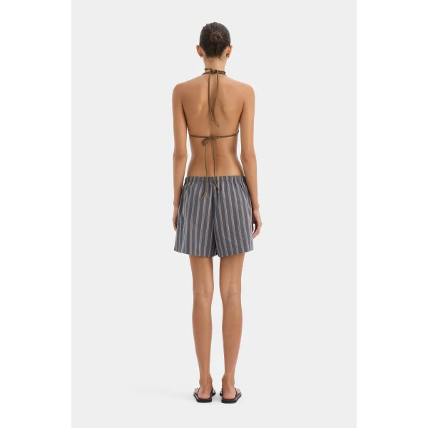 SIR the Label Milo Rolled Short in Charcoal Stripe | Shorts | Coveti