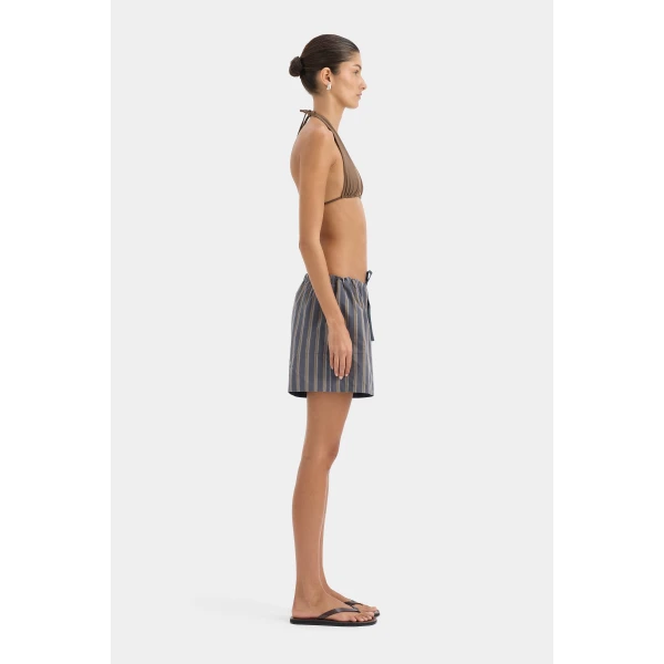 SIR the Label Milo Rolled Short in Charcoal Stripe | Shorts | Coveti