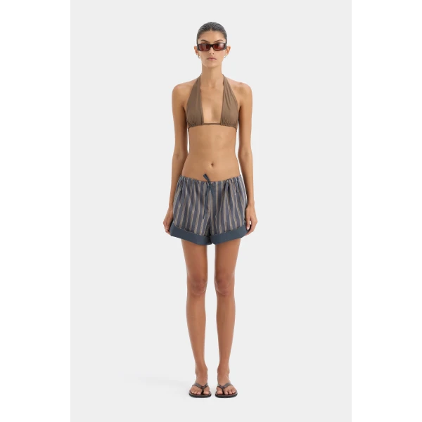 SIR the Label Milo Rolled Short in Charcoal Stripe | Shorts | Coveti