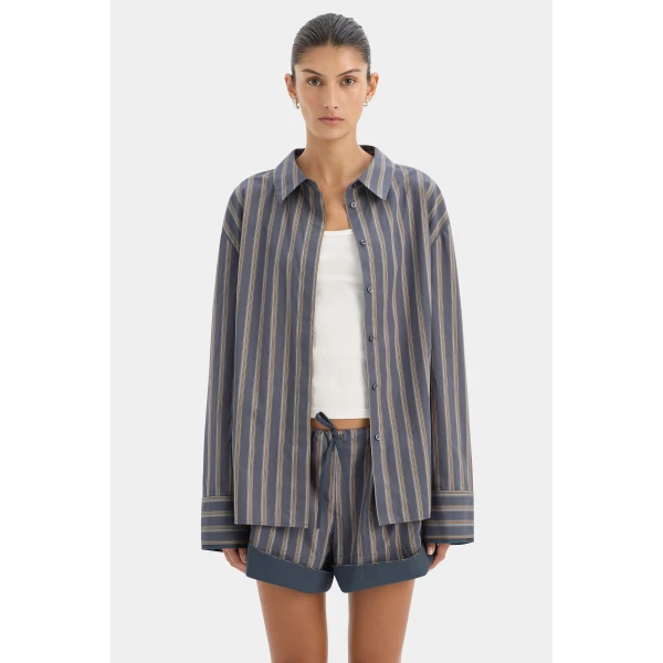 SIR the Label Milo Shirt in Charcoal Stripe | Shirts | Coveti