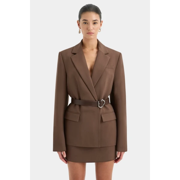 SIR the Label Molinier Narrow Leather Belt in Chocolate | Belts | Coveti