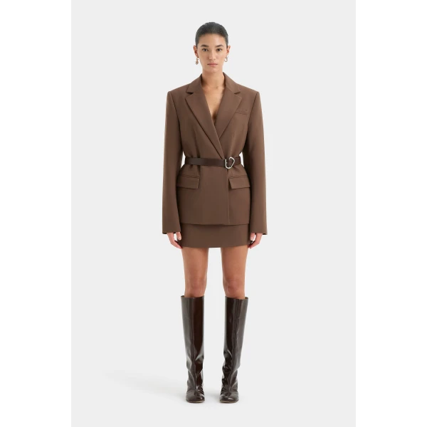 SIR the Label Molinier Narrow Leather Belt in Chocolate | Belts | Coveti