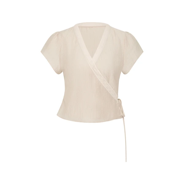 SIR the Label Nora Wrap Top in Cream | Tops | Coveti