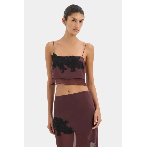 SIR the Label Noria Cropped Cami in Dark Plum | Camisoles | Coveti