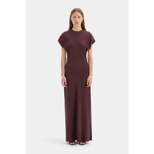 SIR the Label Noria Sleeved Gown in Dark Plum | Evening Gowns | Coveti