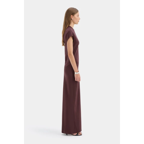 SIR the Label Noria Sleeved Gown in Dark Plum | Evening Gowns | Coveti
