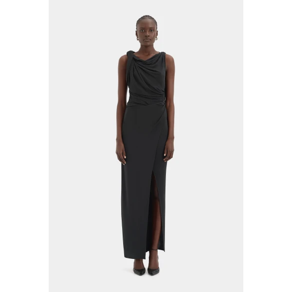 SIR the Label Olenna Twist Low Back Gown in Charcoal | Evening Gowns | Coveti
