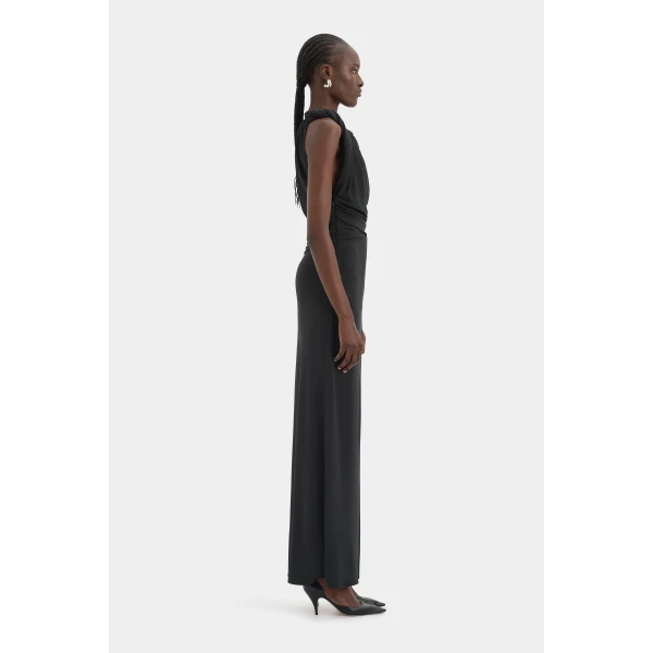 SIR the Label Olenna Twist Low Back Gown in Charcoal | Evening Gowns | Coveti
