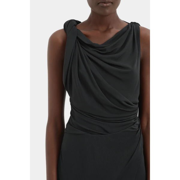 SIR the Label Olenna Twist Low Back Gown in Charcoal | Evening Gowns | Coveti