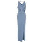 SIR the Label Olenna Twist Low Back Gown in Dusty Blue | Evening Gowns | Coveti