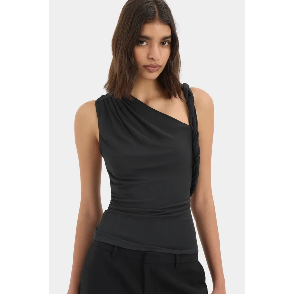 SIR the Label Olenna Twist Top in Charcoal | Tops | Coveti