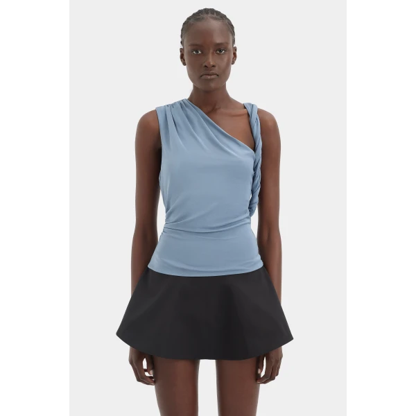 SIR the Label Olenna Twist Top in Dusty Blue | Tops | Coveti