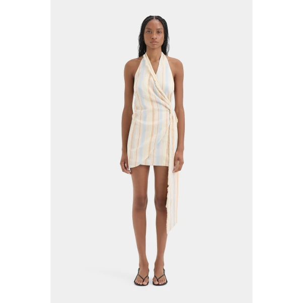 SIR the Label Pernille Wrap Halter Mini Dress in Sommer Stripe | Mini Dresses | Coveti