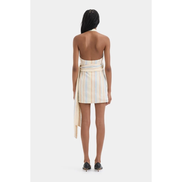 SIR the Label Pernille Wrap Halter Mini Dress in Sommer Stripe | Mini Dresses | Coveti